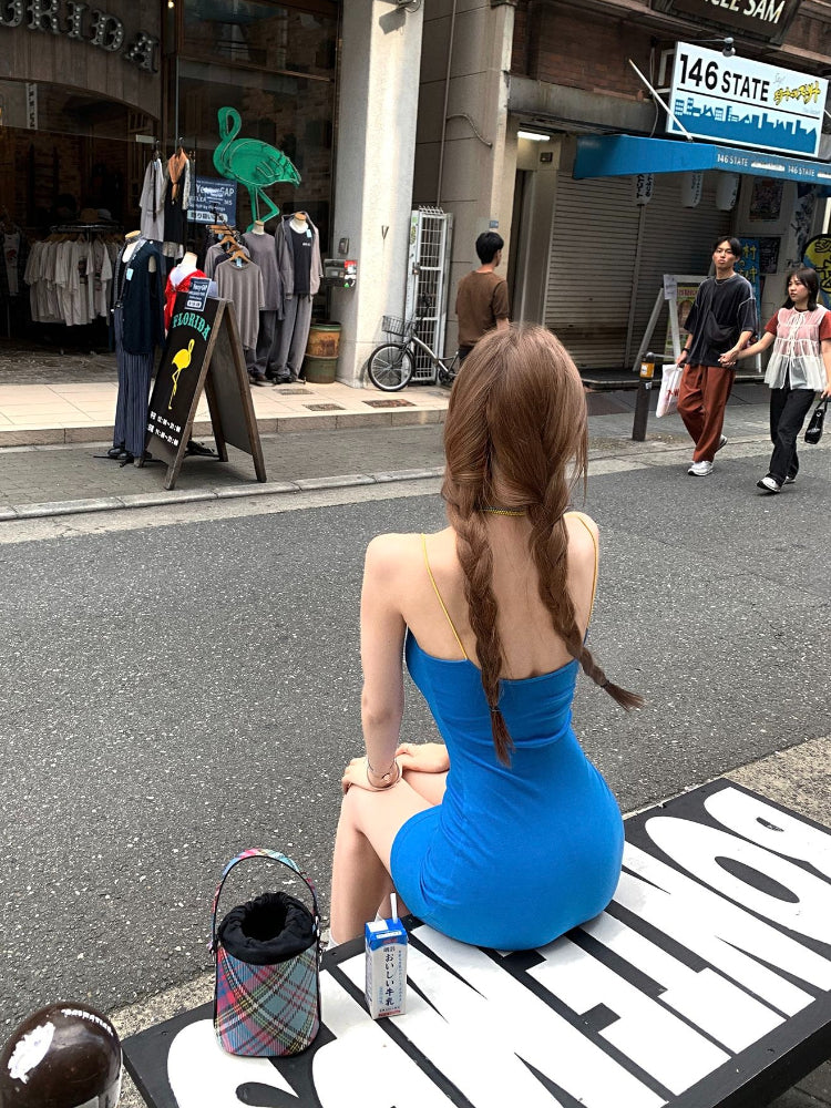 Summer Fashion New Women's Elegant Design Tight Hip Hugging Dress Letter Strap Street Sweet Girl Mini Dress